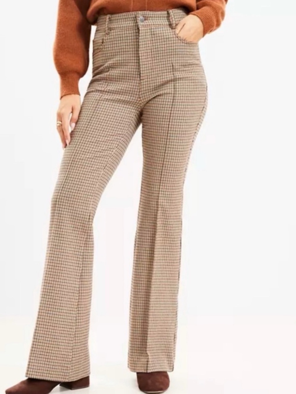 LOFT Beige Checked Flare Pants 10P